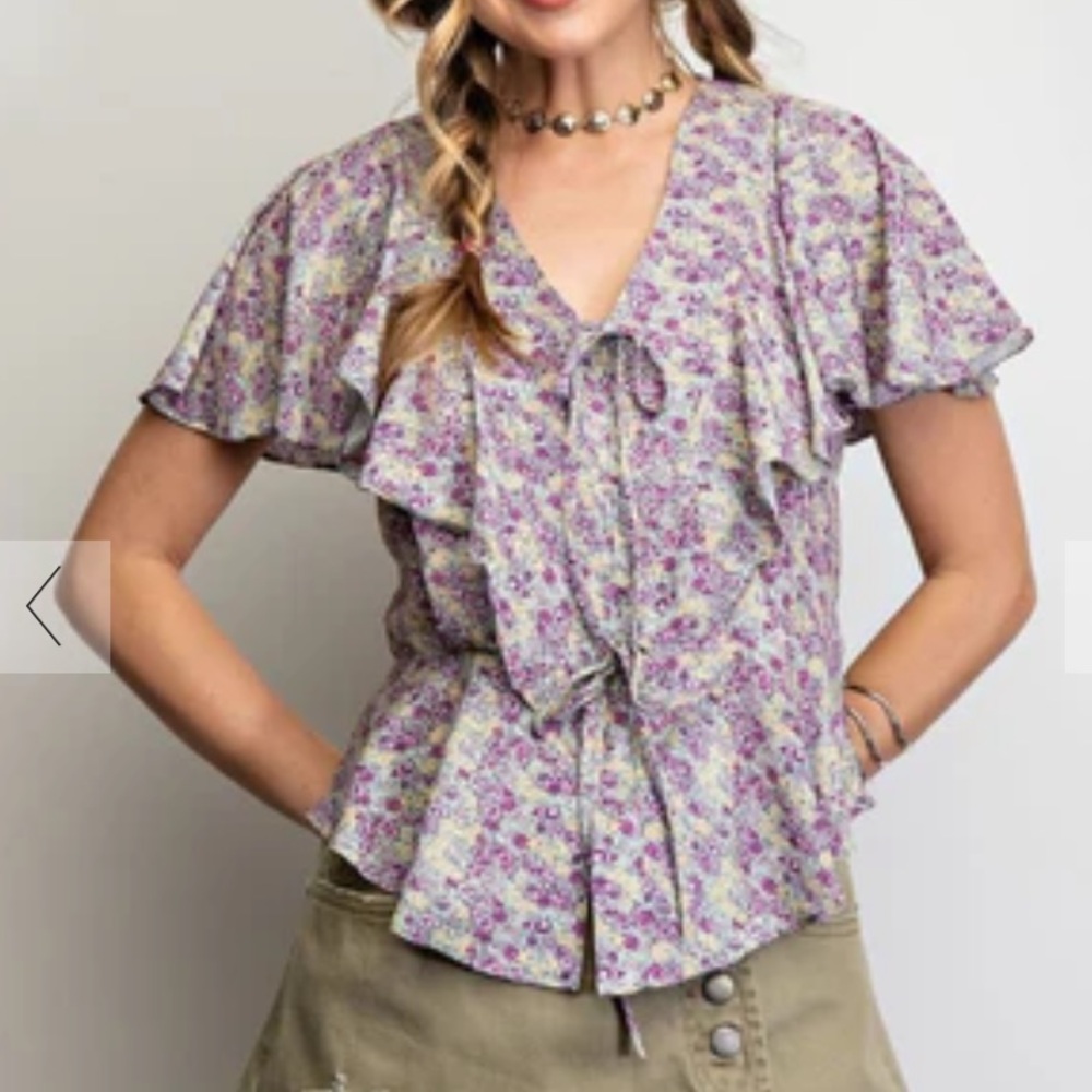 Easel Womens Floral Print Short Sleeve Top size Medium